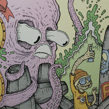 Octopus vs human spray painting graffiti, art print available at radcakes.com