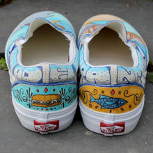Phillu Cheesesteak and Fish marker custom designed Vans classic slip on sneakers PA CA