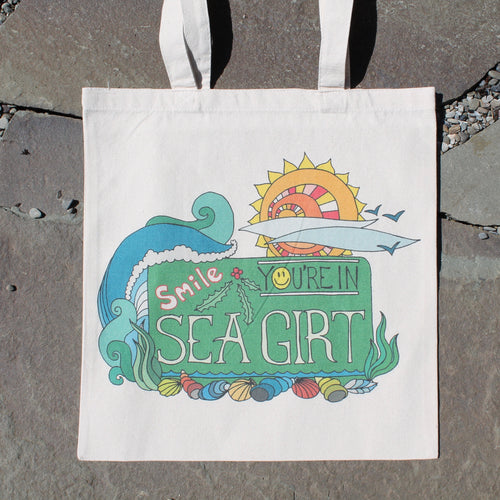 Smile, You're in Sea Girt reusable canvas tote bag