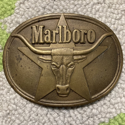 Marlboro belt buckle 1987 Phillip Morris longhorn cow TEXAS