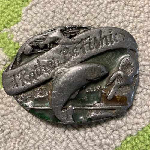 1985 I'd Rather Be Fishing belt buckle