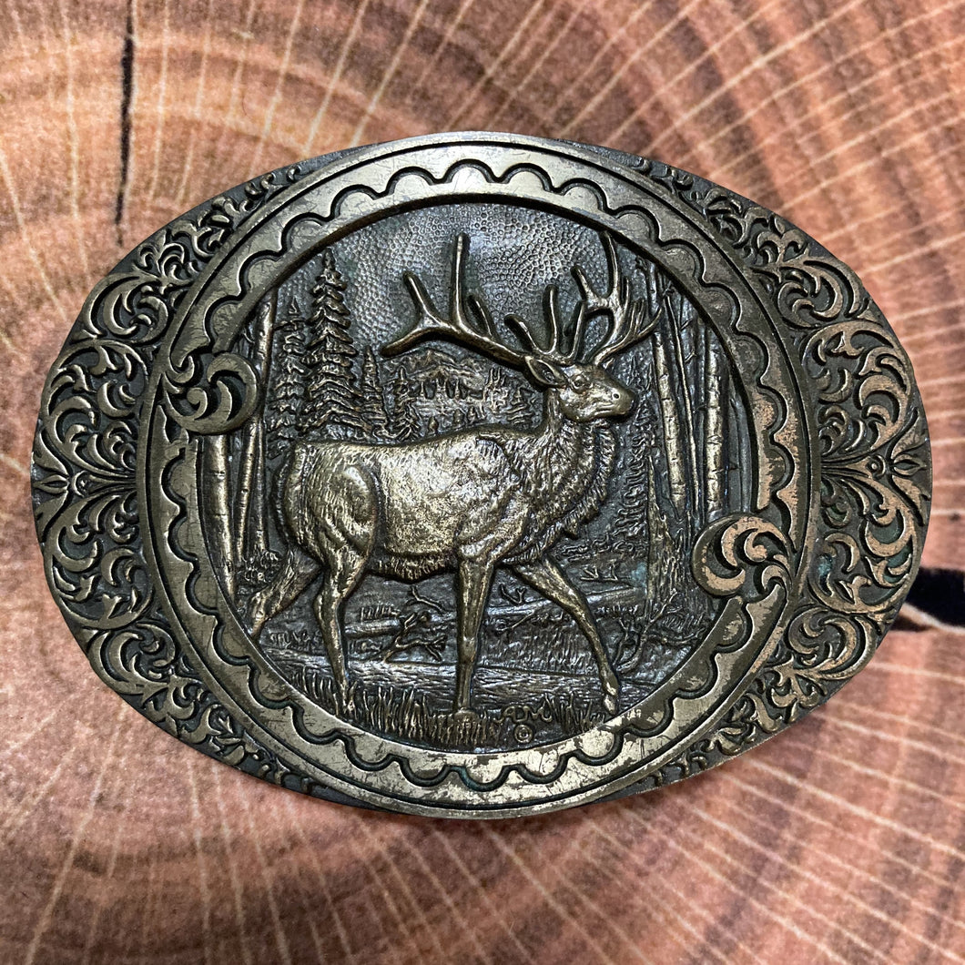 Elk Hunting belt buckle for sale Solid  Brass by Award Design Medals