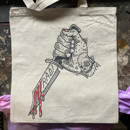 Tattoo dagger design tote bag for sale, artwork by Space Bat Killer
