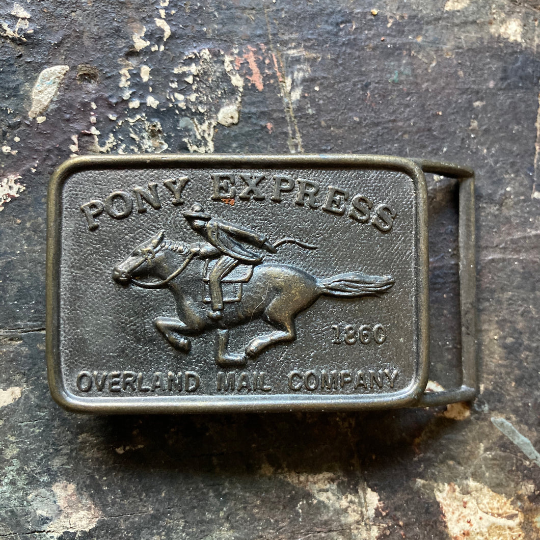Pony Express belt buckle for sale, the overland mail company 1860 USPS