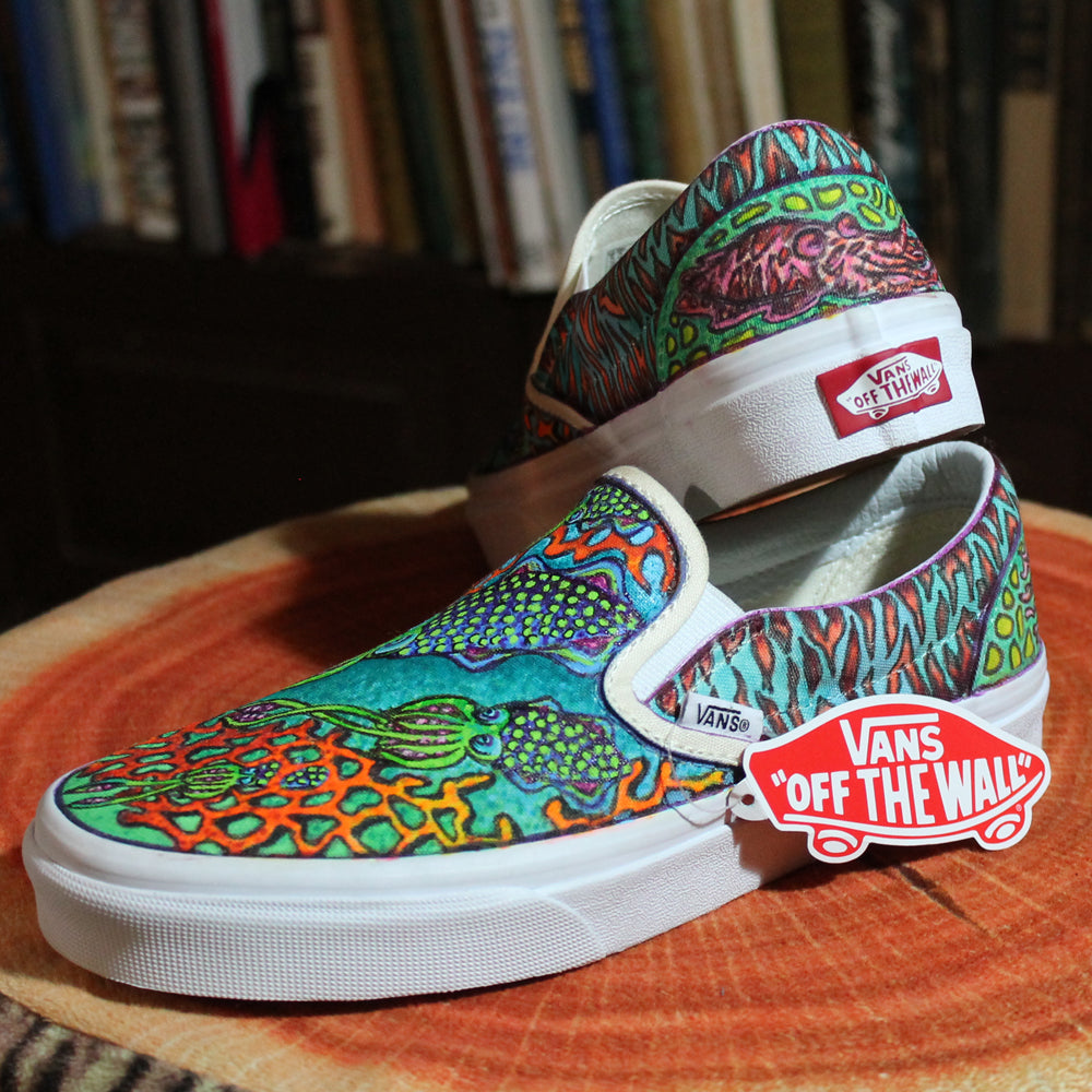 Custom designed Vans Slip On Sneakers RAD Shirts Custom Printing