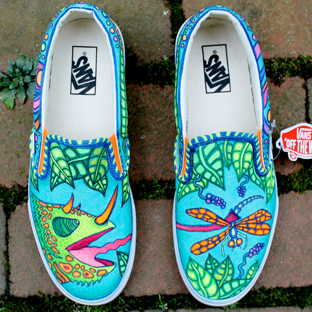 Chameleon vs Dragonfly custom Vans Slip On Sneakers – RAD Shirts Custom  Printing