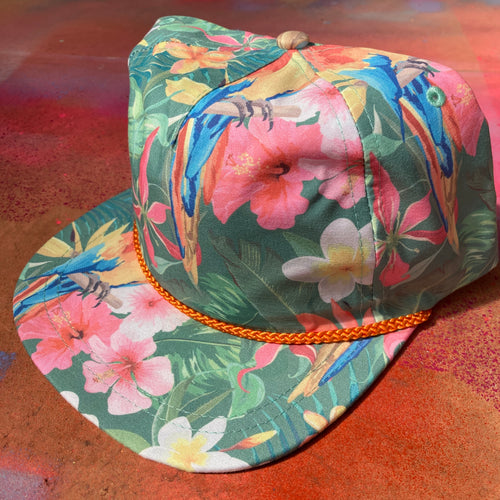 Imperial Aloha Rope Cap for sale with Hawaiian tropical parrot pattern Hawaii art fashion