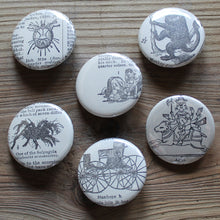 6 pinback buttons: Wrestlers, Monkey, Spider, and other antique images - RadCakes Shirt Printing