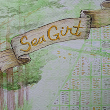 Sea Girt map print for sale featuring a watercolor birds eye view of New Jersey town