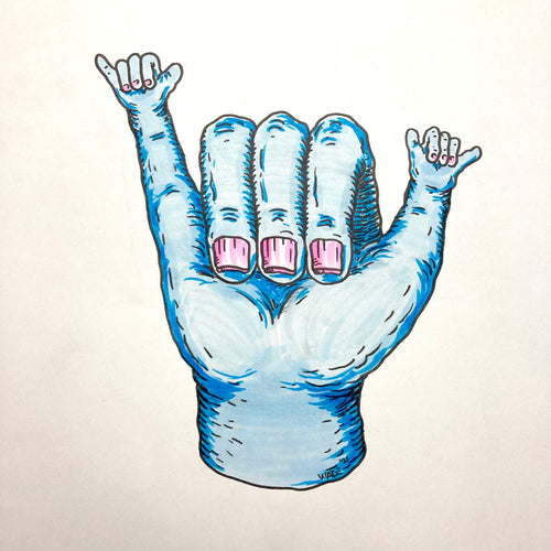 Original Shaka Art for sale Hang Loose hand drawn design artwork sale by Ryan Wade RAD Shirts