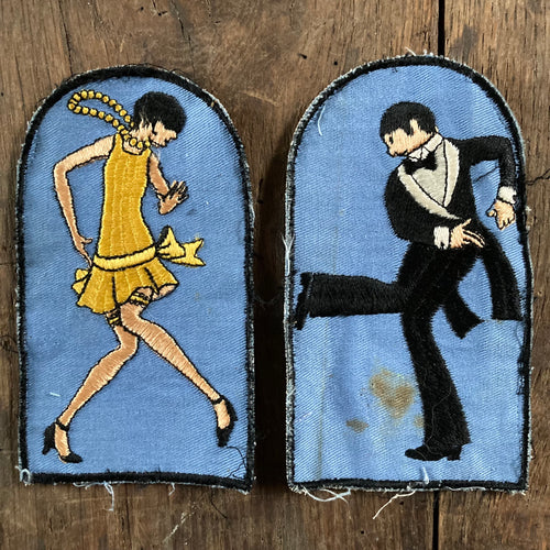 Set of 2 vintage patches with dancers flappers 1920s dancing designs for sale at the RAD SHIRTS Vintage shop in Manasquan NJ