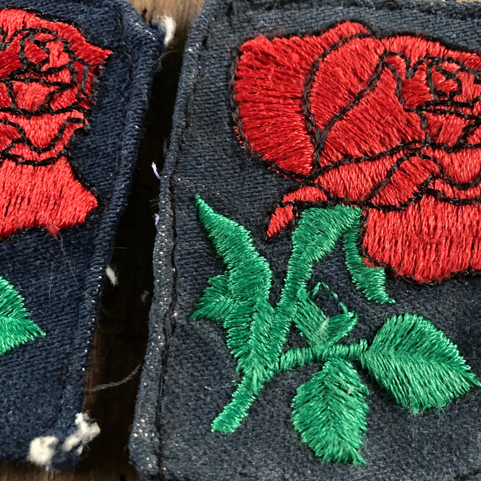 Floral Embroidered Iron-On Patches – Roses On Stem (2-Pack) – Left Facing – Unbranded