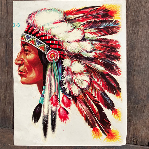 Vintage Native American Decal with headdress retro old artwork sticker for sale