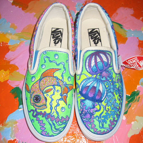 Fishy custom Vans Slip On Sneakers - RadCakes Shirt Printing