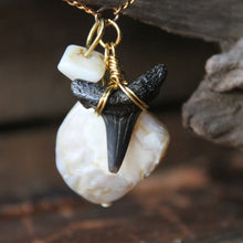 Fossil Lemon Shark Tooth and Shell long necklace - RadCakes Shirt Printing