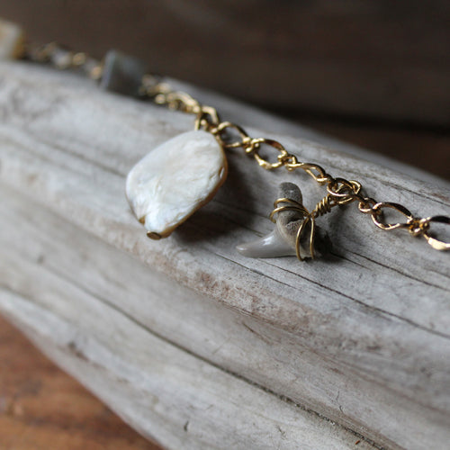 Fossil Shark tooth and Shell charm bracelet - RadCakes Shirt Printing