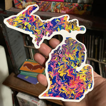 Michigan sticker large colorful state outline car decal for sale with trippy psychedelic art