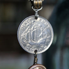 Long charm necklace with Shark Tooth & Ship Coin - RadCakes Shirt Printing