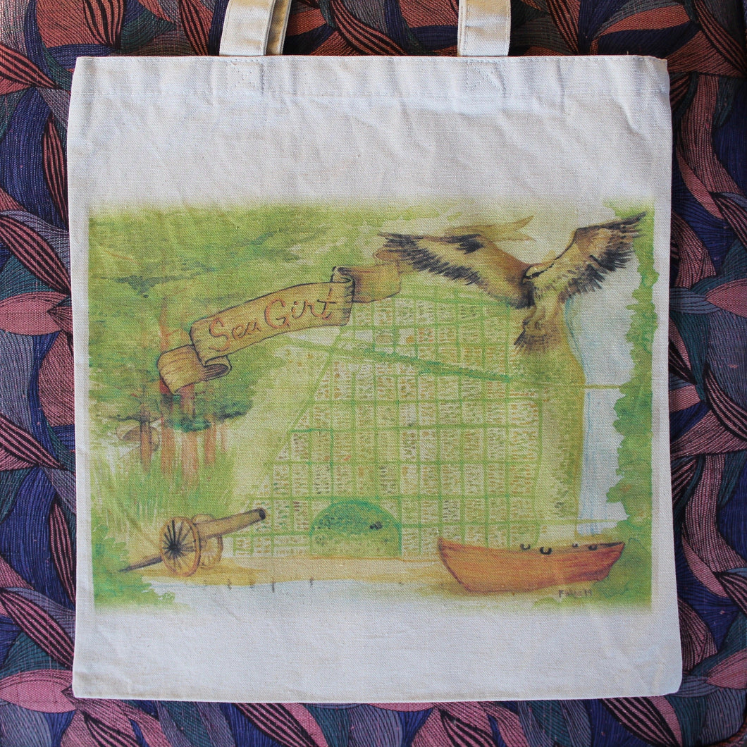 Sea Girt map tote bag for sale at radcakes.com NJ original watercolor design by Ryan Wade