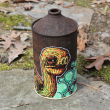 Original Tortoise artwork on an old oil can "Lonesome George" - RadCakes Shirt Printing
