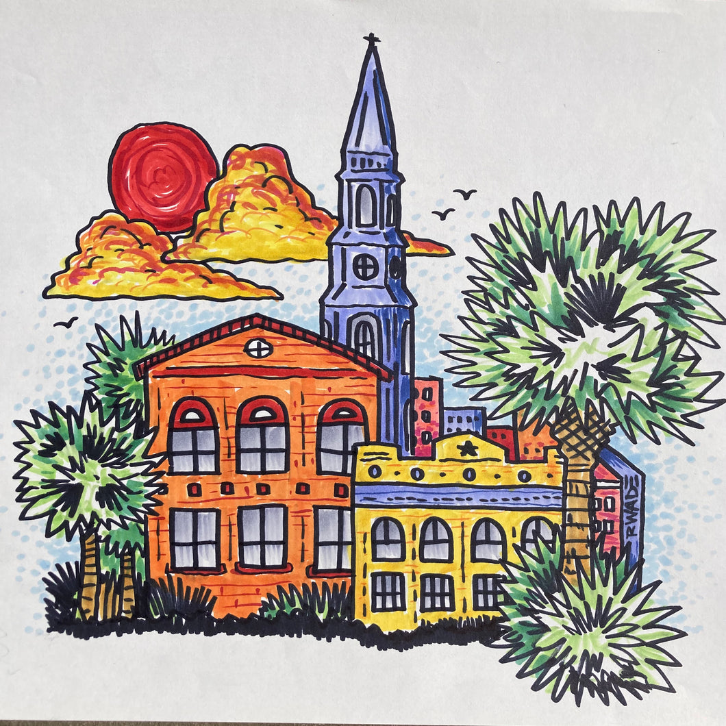 Charlestone SC artwork for sale original hand drawn art