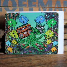 Cool octopus notecard with boombox and trumpet fish Art by RadCakes postcards