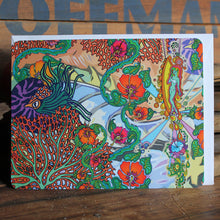 Hibiscus and Surf themed notecards with trippy art by RadCakes postcard