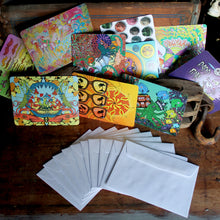 RadCakes notecard set colorful trippy artwork with underwater themes and retro designs postcards
