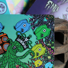 octopus artwork notecards by RadCakes with trumpet fish and coral reef scene