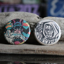 Silver Surfer Galactus and Doctor Doom pinback button collection from old Marvel comic books