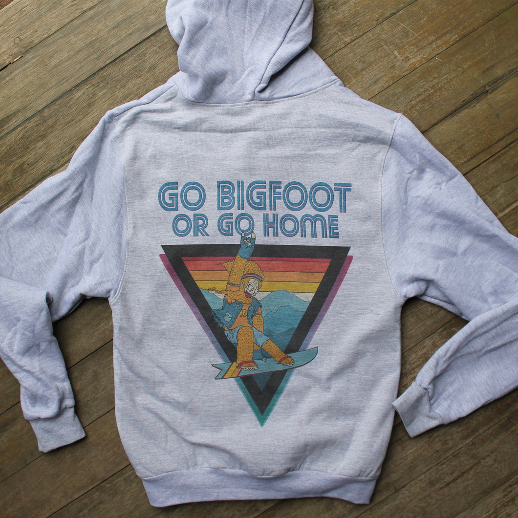 Go Bigfoot or Go Home zip up sweatshirt retro snowboarder yeti Bigfoot