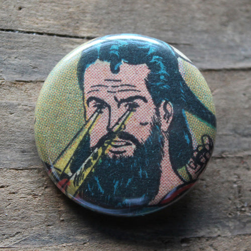 Bearded Hipster Superman with Laser Eyes pinback button - RadCakes Shirt Printing