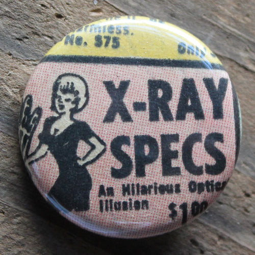 X-Ray Specs pinback button retro punk rock design for sale at RadCakes