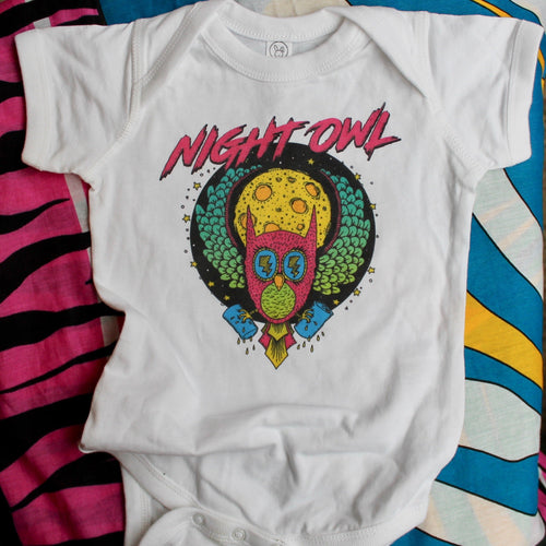 Night Owl onesie baby clothes for sale funny retro owl design