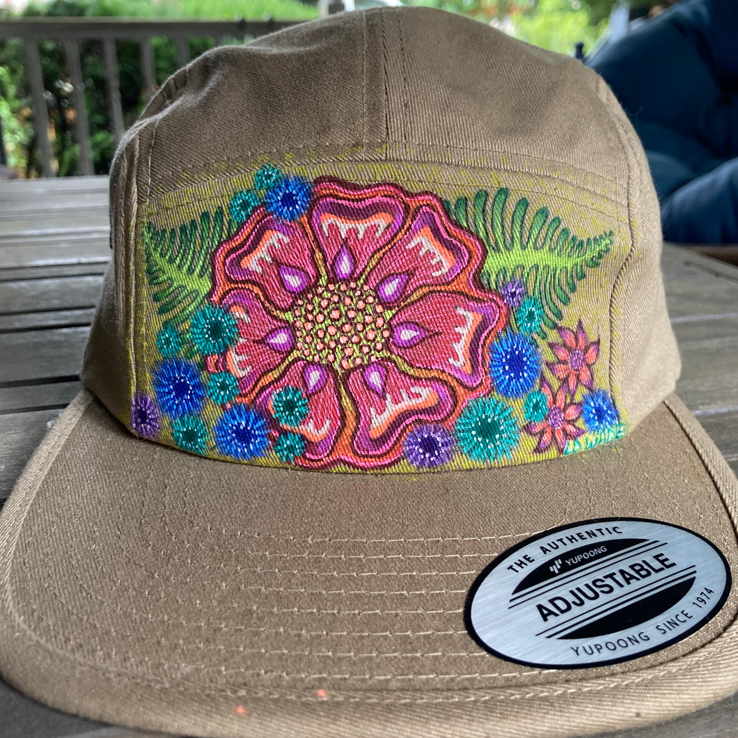 Han Painted Hat by Lauren Dalrymple Wade Hawaiian Flower camper baseball hat for sale one of a kind