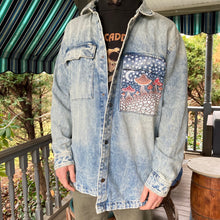 Mushroom denim jacket for sale with hand painted art by Lauren D Wade.