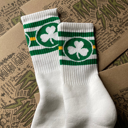 Lucky Irish tube socks for sale clover design for St Patty's Day Parade