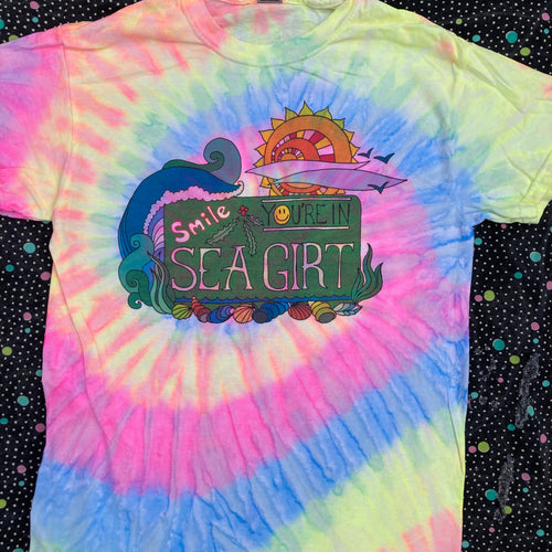 Smile, You're in Sea Girt neon tie dye shirt (SMALL)