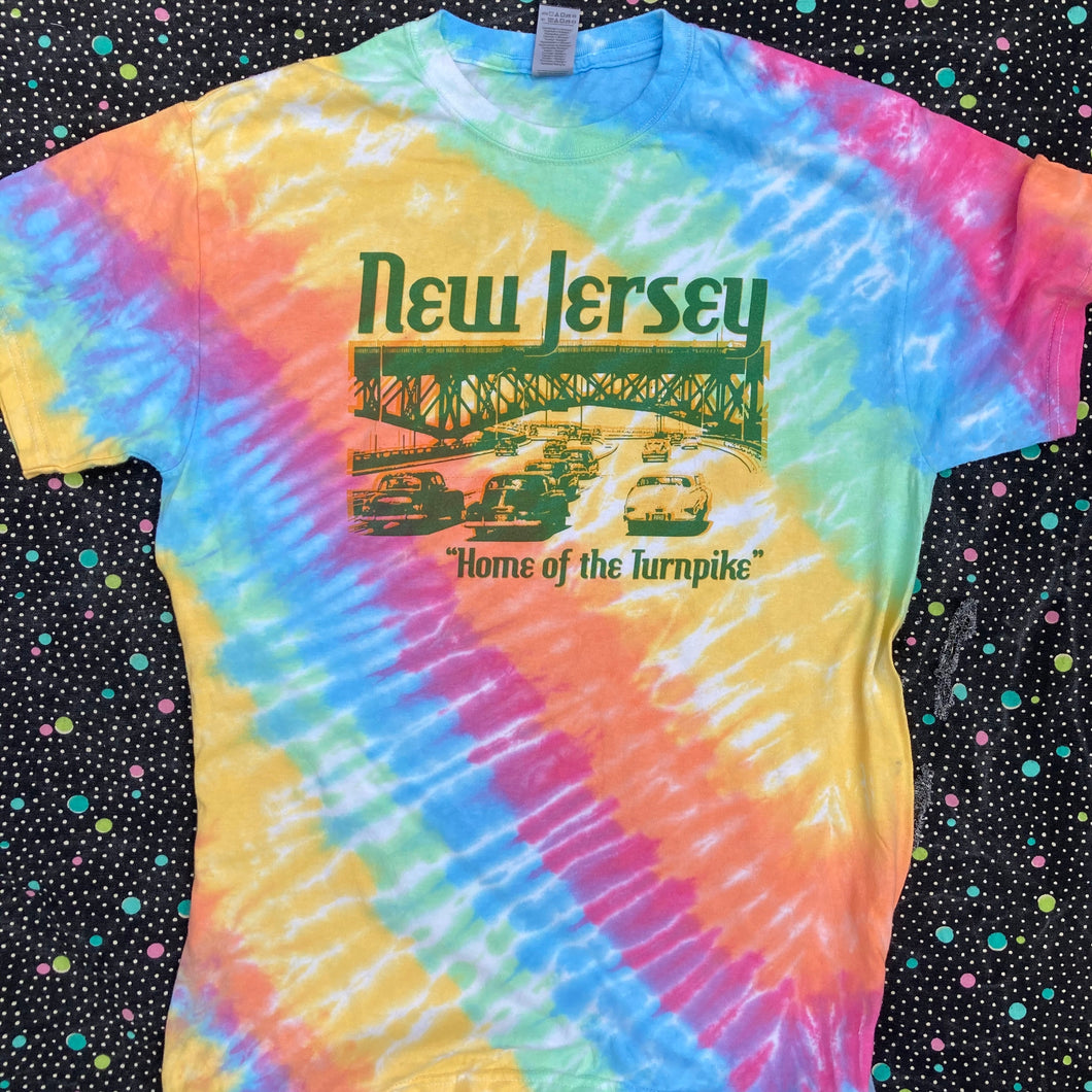 New Jersey: Home of the Turnpike rainbow tie dye shirt (MEDIUM)