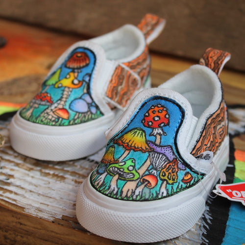 Custom Toddler Sneaker Art Mushroom design by Lauren Dalrymple Wade for sale at RADCAKES.com