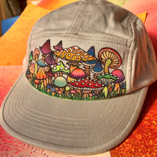 Hand painted mushroom hat for sale Alternative Apparel Outdoorsman hat 5 panel camper trucker lid with art by Lauren Dalrymple Wade