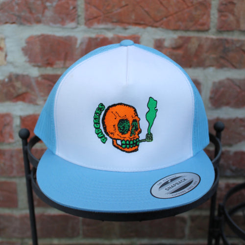 NJ Skull classic mesh trucker hat (CAROLINA BLUE) - RadCakes Shirt Printing