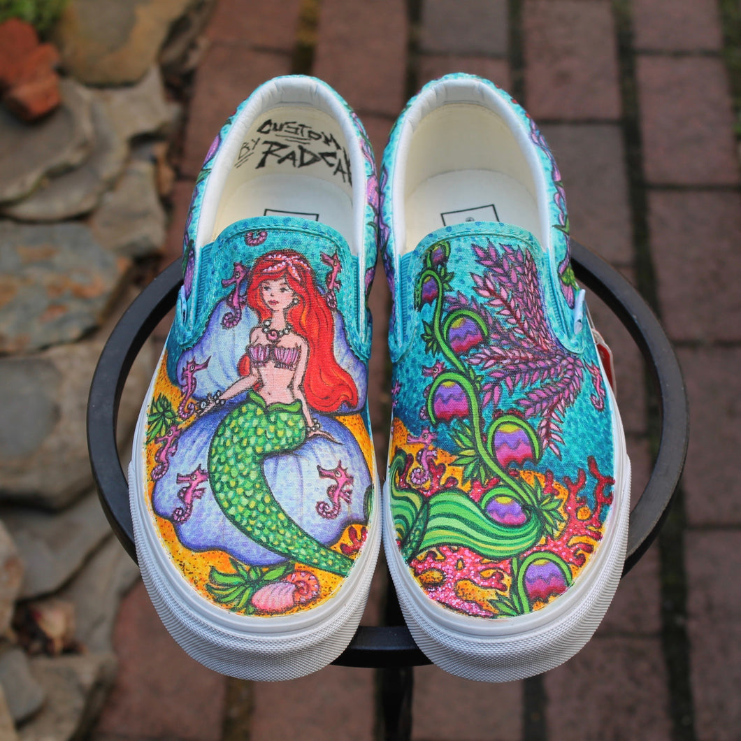 Mermaid themed custom Vans Slip On Sneakers - RadCakes Shirt Printing