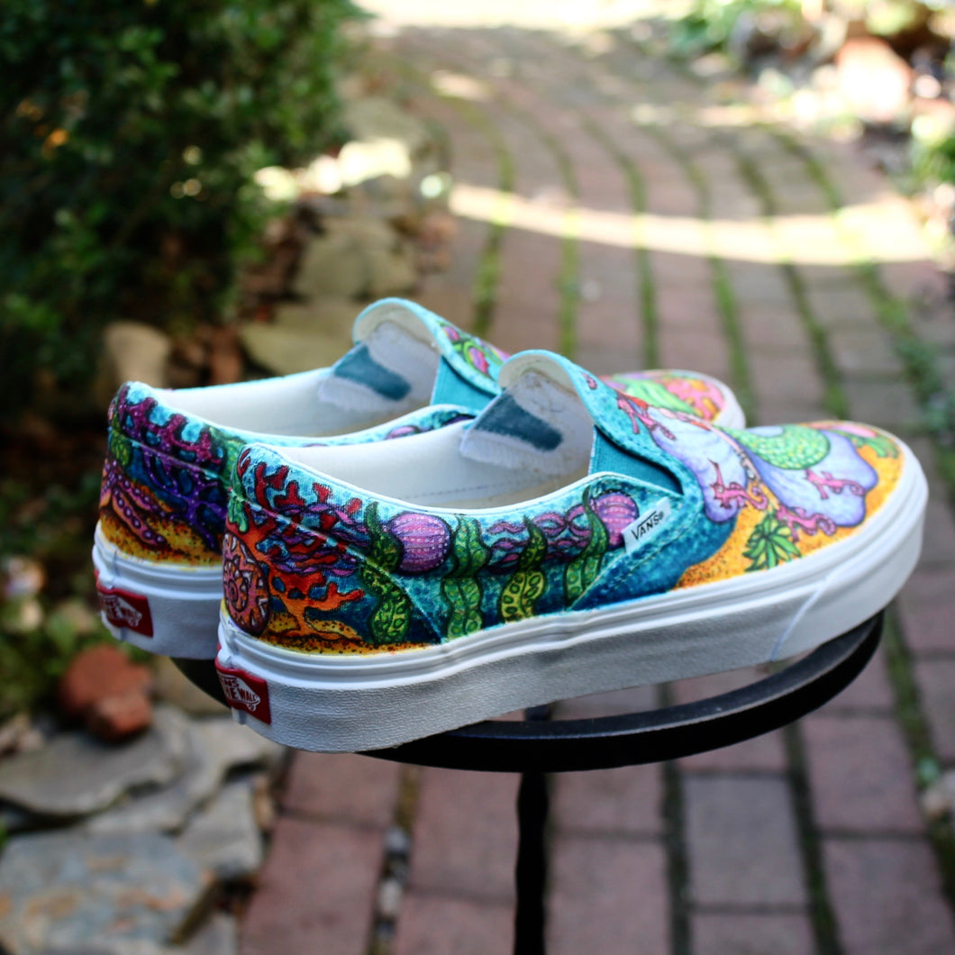 Mermaid themed custom Vans Slip On Sneakers – RAD Shirts Custom Printing