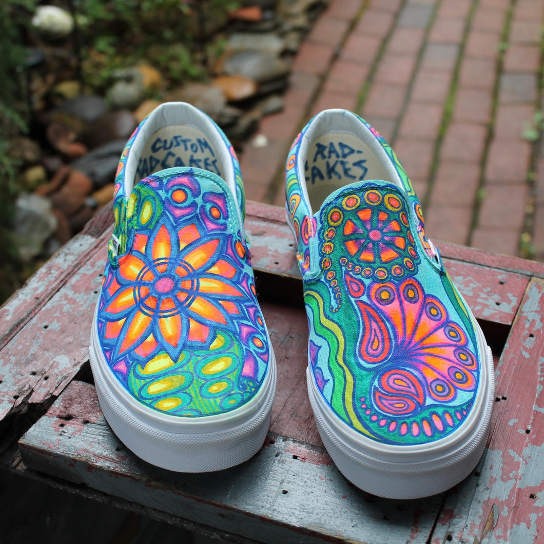 Mushroom themed custom Vans Slip On Sneakers – RAD Shirts Custom