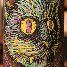 Original Cat artwork on an old oil can - RadCakes Shirt Printing
