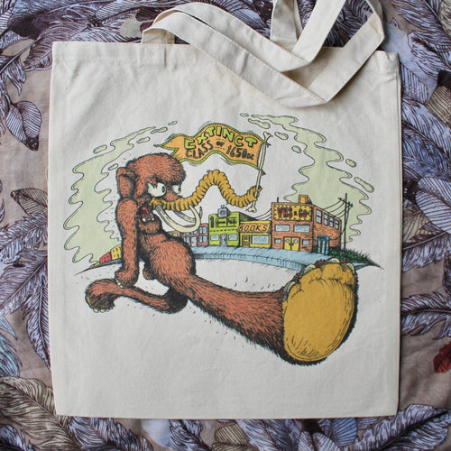 wooly mammoth art tote bag design keep on trucking style r crumb
