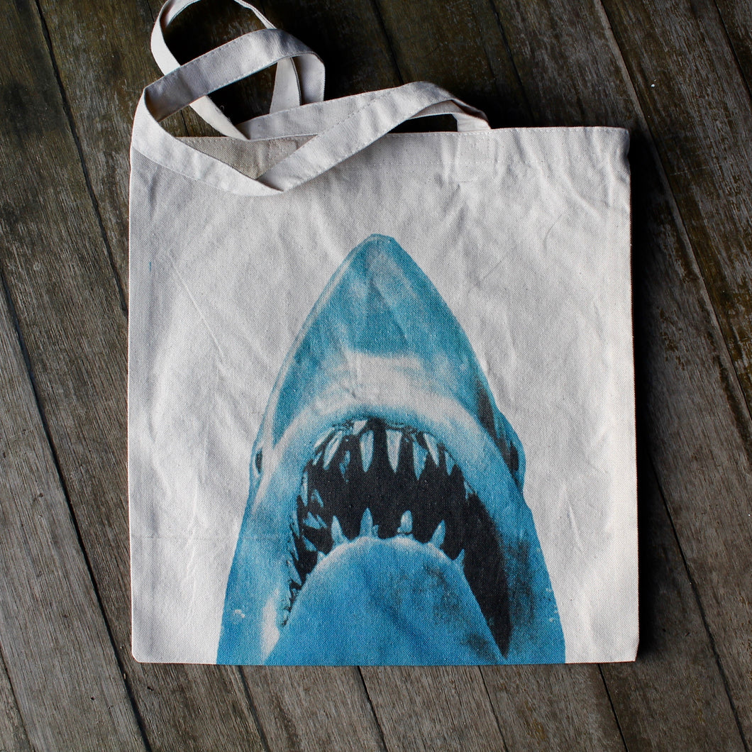 JAWS movie poster tote bag canvas Great White Shark design art
