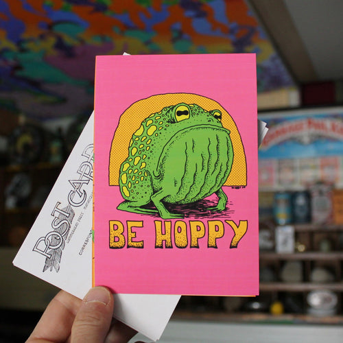 Be Hoppy postcard funny frog retro colors