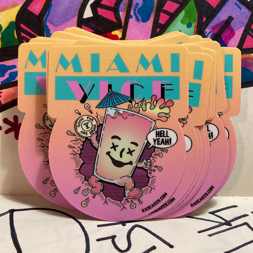 Miami Vice sticker for sale by Rad Shirts Manasquan NJ Leggetts Summer drink Kool aid man stickers